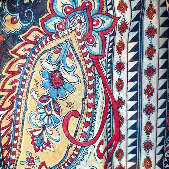 John Paul Richard Boho Bohemian Paisley Peasant Blouse Short Sleeves Sz M - Picture 8 of 11